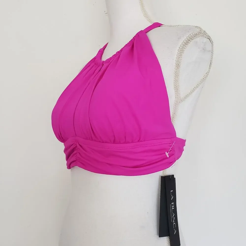 NEW!! La Blanca SIZE 12 Pink Luxe Halter Swimsui Bikini TOP ONLY Womens LB21G88